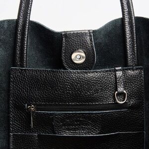 Pampora Classic Black Leather Tote Bag For Women (Made In Italy)